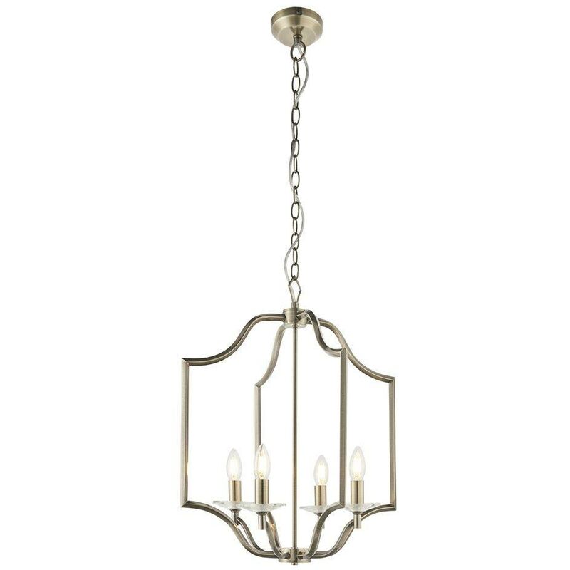 Endon Lighting - Endon Lainey - 4 Light Ceiling Pendant Antique Brass Plate & Clear Crystal Glass, E14