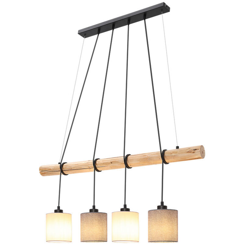 Lunsy - Suspension lampe à manger table à manger, suspension à 4 lampes en bois/métal/lin en tissu blanc/gris abat-jour lampe de table à manger