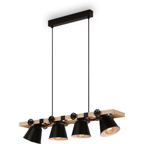 Suspension Lampe à suspendre BRILONER LEUCHTEN TALLE, 40 W, IP20, noir, métal-bois, excl. 4x E27, 85 x 16 x 105,2 cm