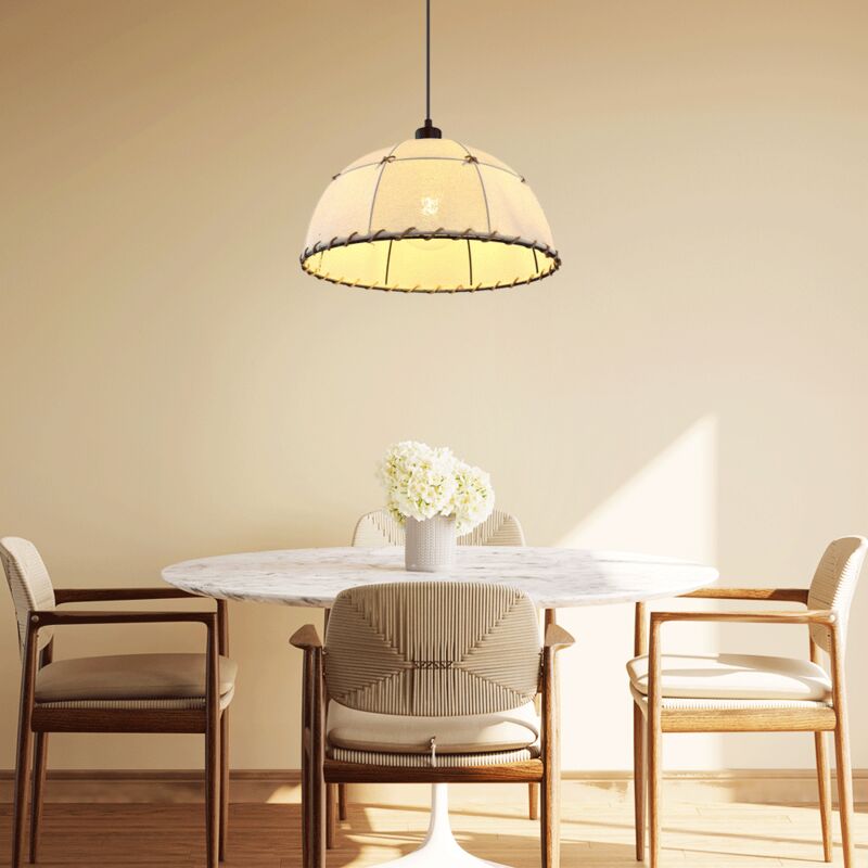 Suspension lampe corde corde de chanvre noir beige E27 suspension salon vintage, métal, 1x douille E27, DxH 420x120 cm