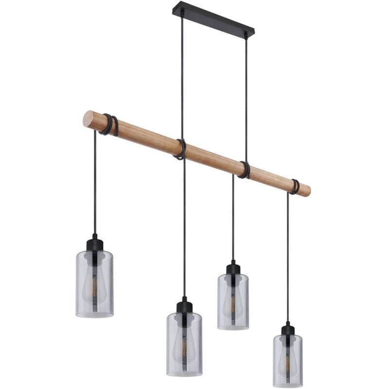 Suspension lampe de salle à manger en bois suspension lampe suspension en bois lampe suspendue table à manger, verre fumé, 4x E27, LxH 98x130 cm,