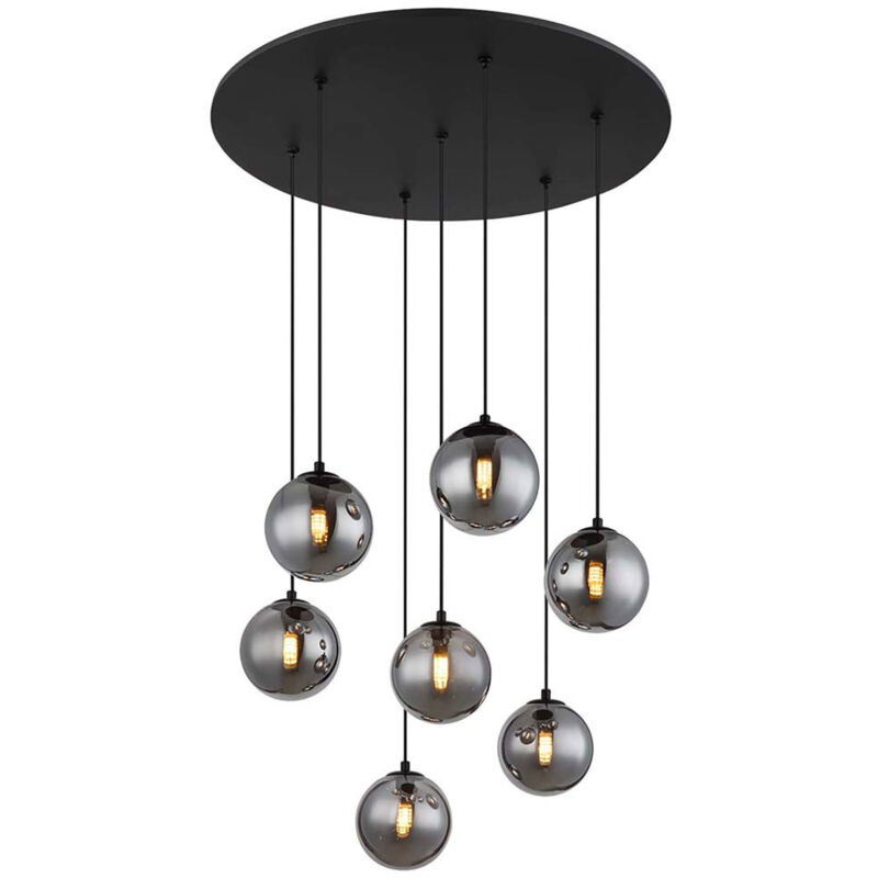 Suspension lampe de salle à manger LED boules de verre fumée 7 ampoules H 120 cm