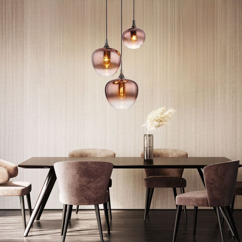 Lampe suspendue Lampe de salle à manger Lampe suspendue Lampe de salon Lampe de cuisine, métal verre cuivré noir, 3 flammes E27, h 120 cm