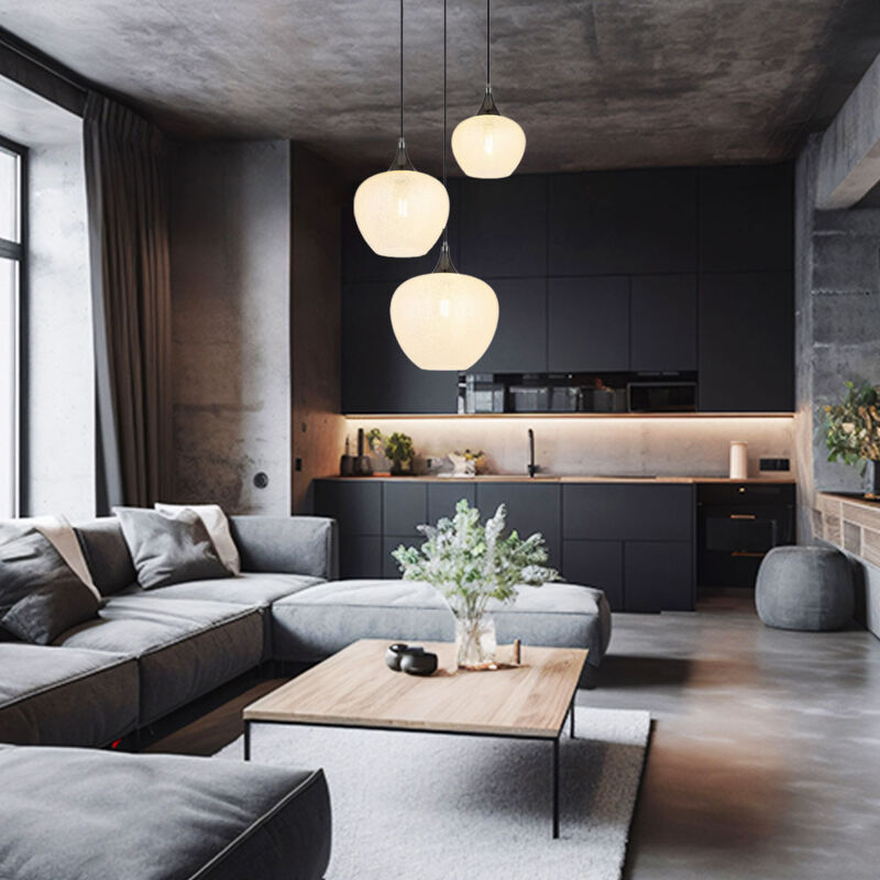 Lampe à suspendre 3-flammes suspension cristaux lampe de salle à manger abat-jour en verre, métal noir, led 9W 810Lm blanc chaud, DxH 49x120 cm