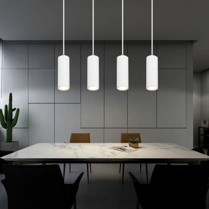 Suspension, lampe de salle à manger, suspension, 4 flammes, suspension moderne, métal blanc, 4x douilles GU10, LxlxH 75x9x150 cm