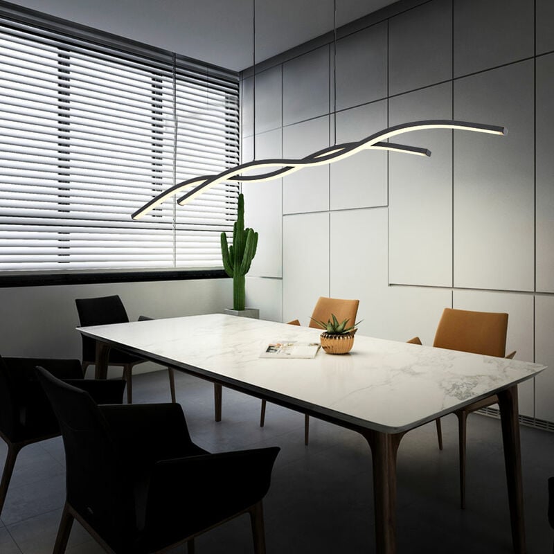 Suspension lampe de salle à manger suspension led suspension 2 flammes moderne avec optique ondulée, métal noir, 2x led 20 watts 1130 lumen blanc