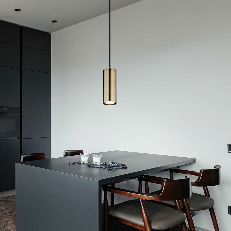 Suspension lampe de salle à manger, suspension moderne, réglable en hauteur, métal, laiton antique noir, ronde, 1x douille GU10, LxlxH 9x9x120 cm