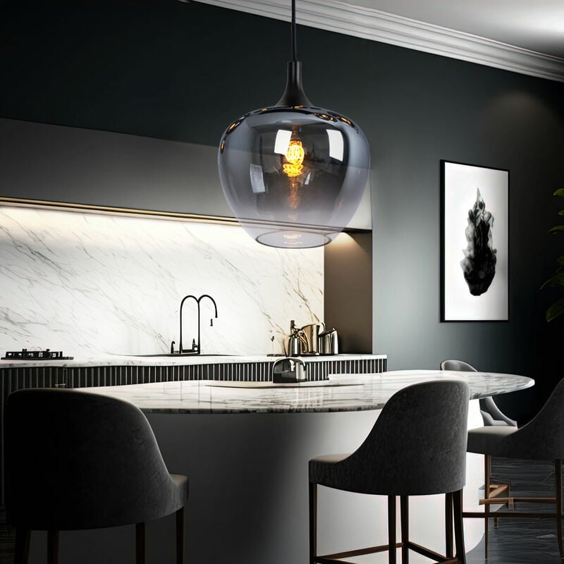 Suspension Lampe de salle à manger Suspension, moderne, suspension bulbeuse, métal verre fumé, noir, 1x douille E27, DxH 29x120 cm