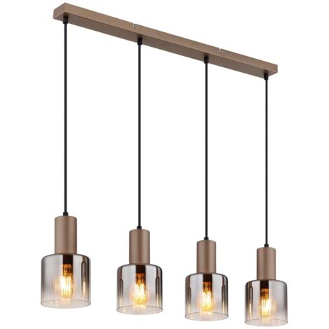 Suspension, lampe de salon, métal, verre couleur café, H 150 cm