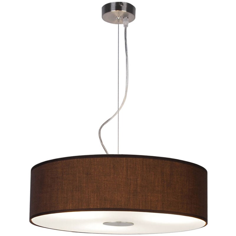 Suspension Lampe de salon suspendue ronde 1 flamme Suspension Abat-jour moderne en tissu, acier brossé, verre dépoli, 1x E27, DxH 45x175 cm