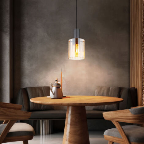 Suspension lampe de salon verre ambre 1 ampoule H 120 cm