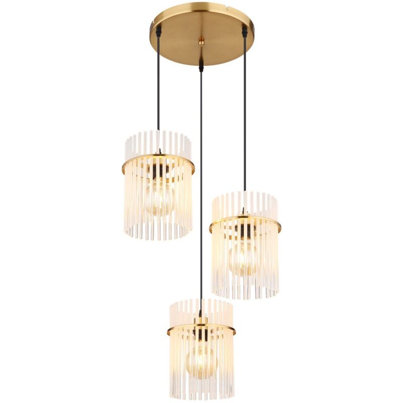 Suspension Lampe de table à manger Lampe à suspendre Salon 3 flammes, métal noir bois brun verre fumé, 3x E27, DxH 47 x 140 cm