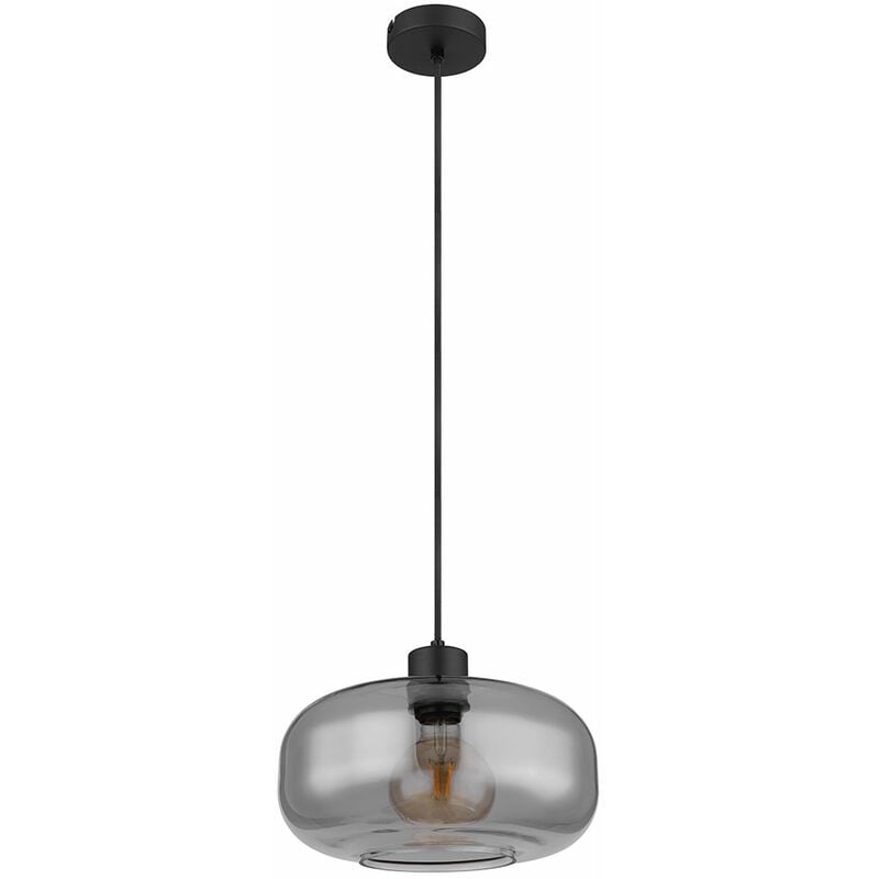 Suspension lampe suspension lampe de table à manger verre fumé salon rond noir, métal rétro, 1x douille E27, DxH 28x120 cm