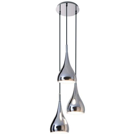 Suspension lampe design plafonnier suspension métal chromé à 3 lampes