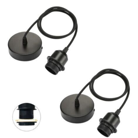Suspension lampe E27 lot de 2, câble textile réglable 100 cm, anneau à vis amovible, noir – idéal cuisine & intérieur