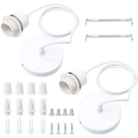 Suspension Lampe E27 - Lot de 2 - Fer et PVC - Câble 100 cm Réglable - Cuisine Salon Salle à Manger - Blanc