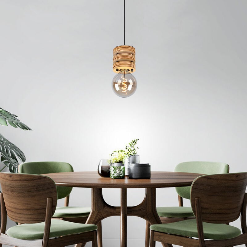 Suspension lampe en bois lampe de table à manger suspension salon, réglable en hauteur, 1x E27, DxH 12x120 cm