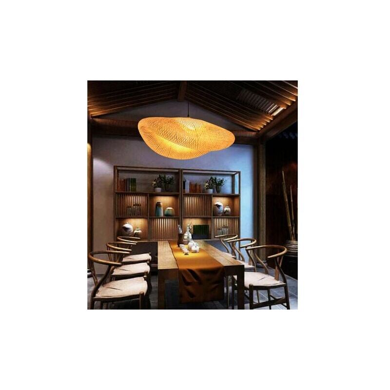 SNQ - Suspension Lampe Pendentif Tissage Vintage Lampe Bambou Et Rotin Naturel Tissé Suspendu Creative Nostalgique Réglable E27 Bamboo Lampes