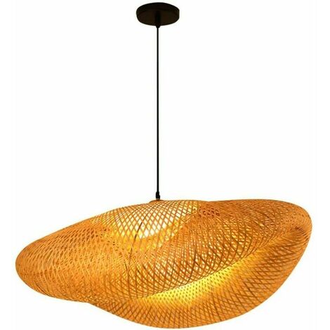 Suspension Lampe Pendentif Tissage Vintage Lampe Bambou Et Rotin Naturel Tissé Suspendu Creative Nostalgique Réglable E27 Bamboo Lampes Suspendues Lustre Tea Chambre Salon Café 40CM