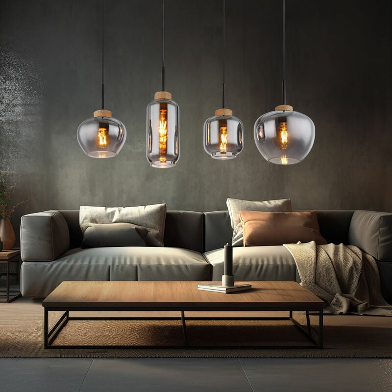 Suspension lampe salle à manger suspension 4 flammes fumée Suspension verre fumé, métal, 4x douilles E27, LxlxH 96x23x120 cm