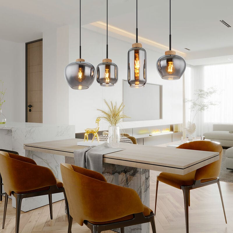 Suspension lampe salle à manger suspension 4 flammes fumée Suspension verre fumé, métal, 4x douilles E27, LxlxH 96x23x120 cm