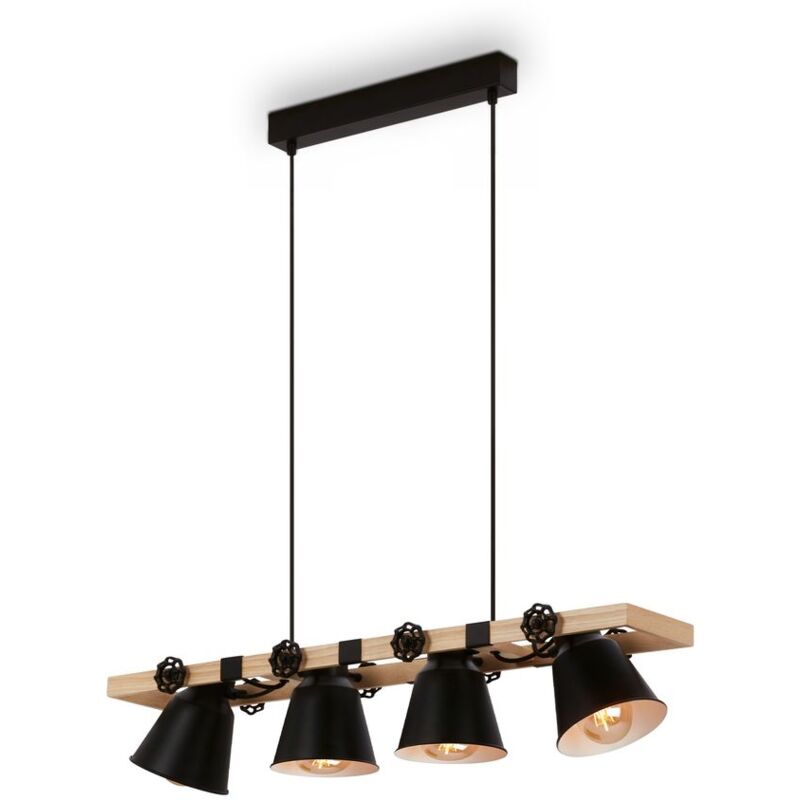 Suspension Lampe à suspendre BRILONER LEUCHTEN TALLE, 40 W, IP20, noir, métal-bois, excl. 4x E27, 85 x 16 x 105,2 cm