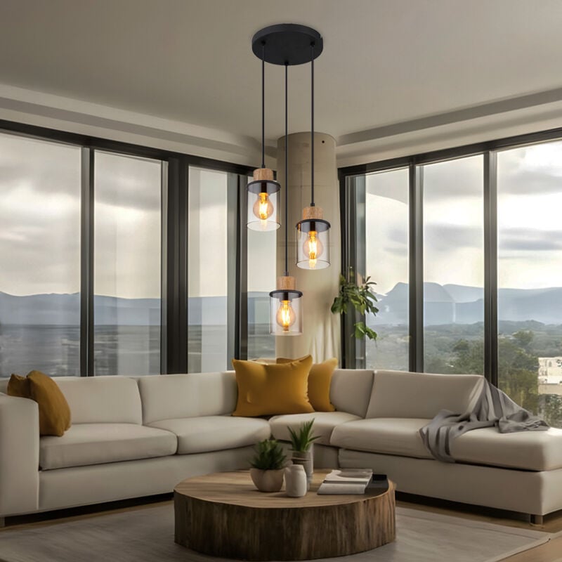 Suspension lampe suspendue lampe de salle à manger lampe de salon métal verre fumé 3 flammes d 27 cm