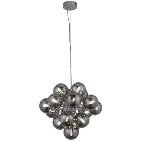 Suspension lampe suspendue plafonnier lampe de salon verre fumé chrome D 41 cm