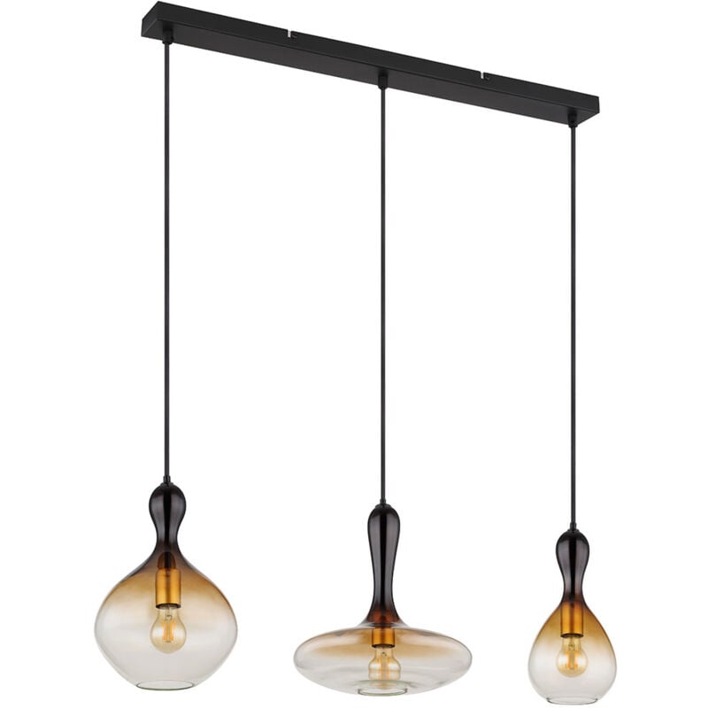 Lampe à suspendre Lampe de table à manger 3 flammes Lampe de salon, verre ambre clair or, 3x E27, LxH 101,5 x 120 cm