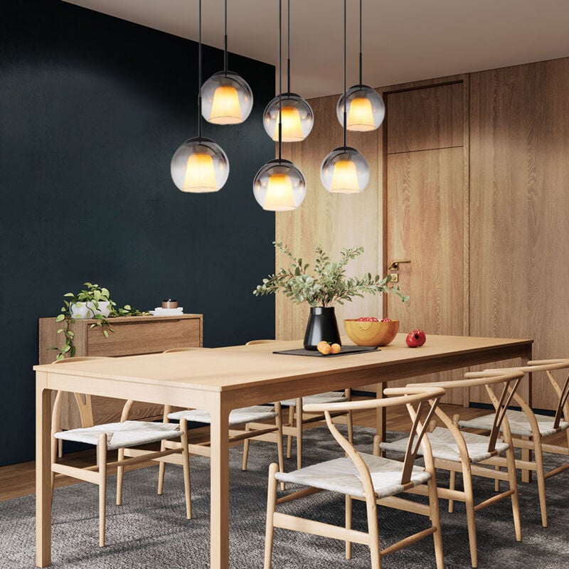 Suspension lampe suspendue salle à manger lumière cristaux boules de verre fumée noir E27