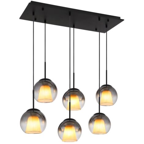 Suspension lampe suspendue salle à manger lumière cristaux boules de verre fumée noir E27