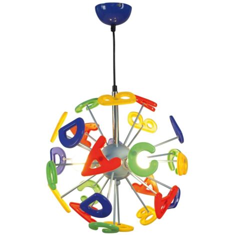 Suspension lampe suspendue salle de jeux enfant haletant lettres colorées H 120 cm