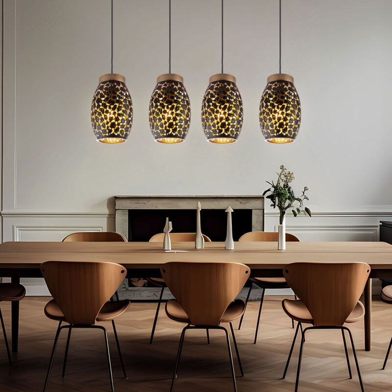 Globo Lighting - Suspension lampe suspendue table à manger 4 flammes lampe salle à manger suspension, oriental, métal noir or à motifs, 4x douilles