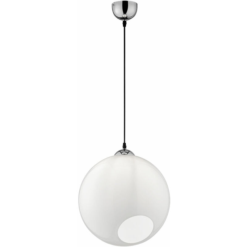 lampe suspendue suspension boule de verre chrome plafonnier lampe de table à manger ronde avec ouverture latérale, blanc argent, 1x e27, dxh 35x150 cm