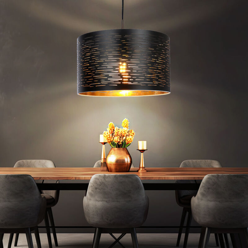 Suspension lampe suspension lampe de salon suspension lampe ronde plafonnier éclairage noir or, métal plastique, d x h 38x120 cm