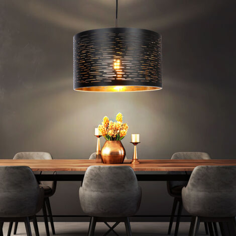 Suspension lampe suspension lampe de salon suspension lampe ronde plafonnier éclairage noir  or, métal plastique, D x H 38x120 cm