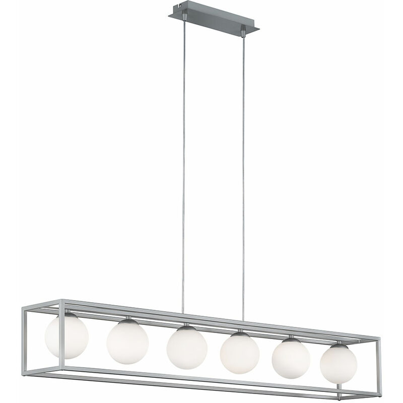 Suspension lampe suspension lampe de table à manger lampe de salon, avec cadre et boules de verre blanc, 6x3.5W 6x320lm, 3000K, LxH 105x150 cm, Wofi