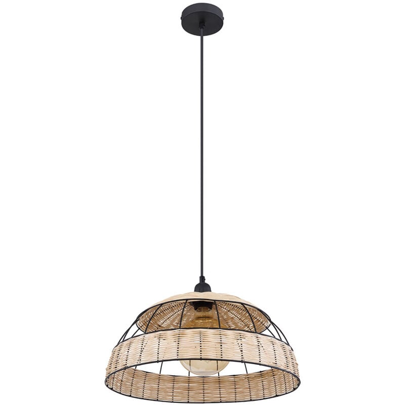 Suspension Lampe à suspension rétro Rotin Boho lampe de table à manger, treillis métallique noir, 1x E27, DxH 40 x 120 cm