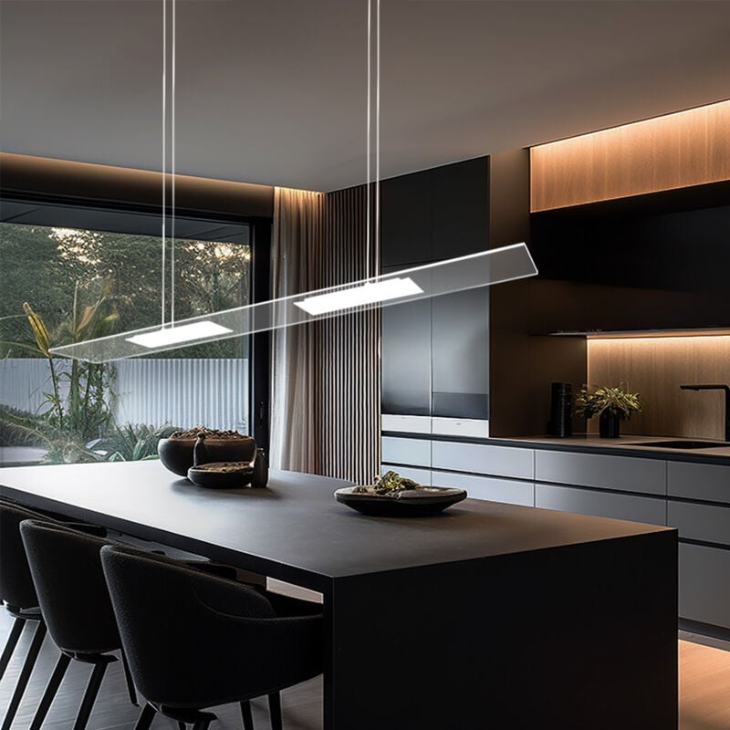 Suspension Lampe suspendue Lampe suspendue, 2 flammes métal verre argent clair, 2x led 2x 10 watts 2x 800 lumens blanc chaud, HxL 130x100 cm