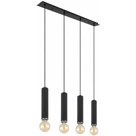Suspension lampe suspension suspension suspension lampe salle à manger, 4 flammes, métal scandinave bois nickel noir, 4x douilles E27, LxPxH 93x10x120cm