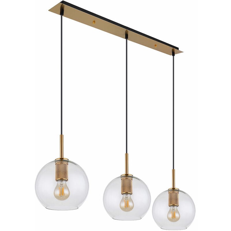 Suspension lampe suspension verre 3 flammes abat-jour suspension boule verre lampe de table à manger, métal couleur laiton, 3x douilles E27, LxlxH
