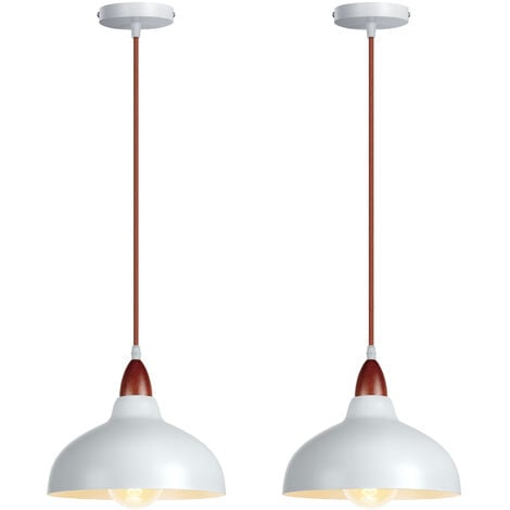 Suspension Lampe Vnitage 2 Packs Plafonnier Luminaire en Métal Bois Lustre Blanc pour Salon Cuisine Chambre - Blanc