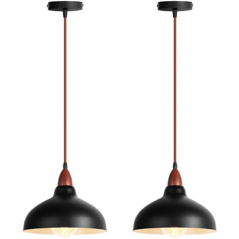 Suspension Lampe Vnitage 2 Packs Plafonnier Luminaire en Métal Bois Lustre Noir pour Salon Cuisine Chambre - Noir