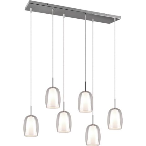 Suspension Led 6 lampes culot E14 chrome transparent blanc - Trio Select - Barret
