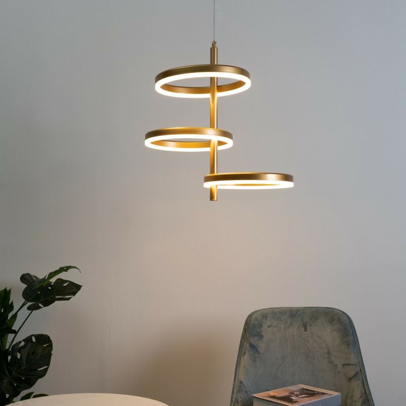 Suspension LED design anneaux dorés - Cosima - Doré / Laiton