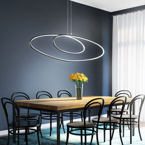 Suspension LED dimmable suspension noir, variateur 3 niveaux via interrupteur mural, 37W 2700lm blanc chaud, DxH 113,5 x 150 cm, Wofi 6617.01.10.9000