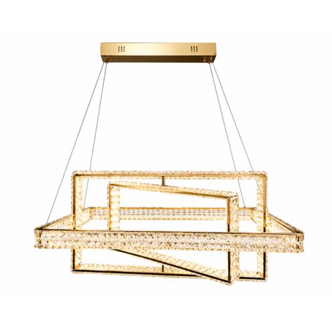 Suspension LED dorée, Geometrisches Rahmen-design avec cristal, 3 couleurs de lumière, dimmable, design moderne-suspension