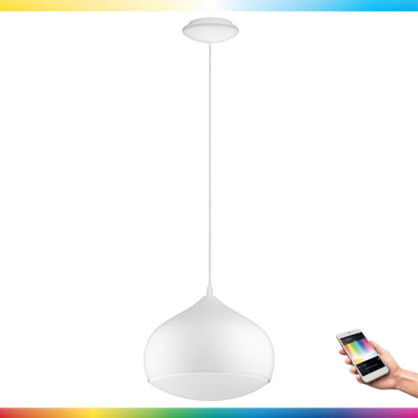 Suspension LED EGLO connect Comba-C, suspension à 1 ampoule, en acier et plastique blanc, changement de température de couleur (chaud, neutre, froid), RVB, dimmable