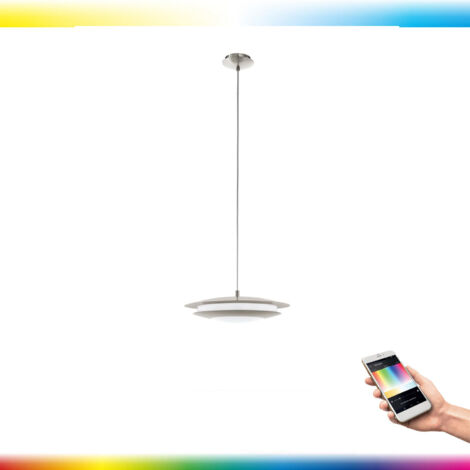 Suspension LED EGLO connect Moneva-C, lampe suspendue à 1 lampe, suspension en acier et plastique en nickel mat, blanc avec changement de température de couleur (chaud, neutre, froid), RVB, dimmable, 
