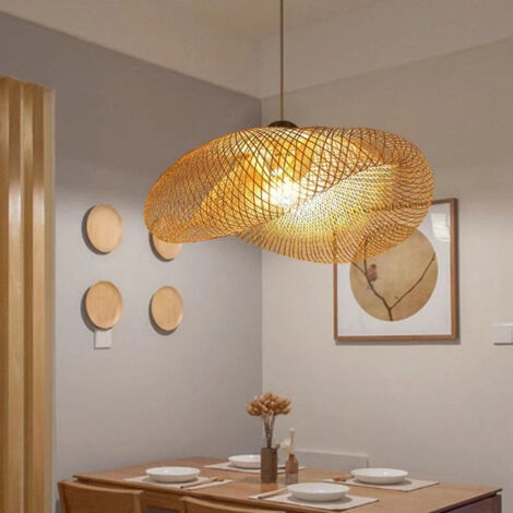 Suspension LED en bambou, lampe de table suspendue, applique murale pour l'éclairage de la maison, 50 cm, convient pour le salon/la salle à manger.